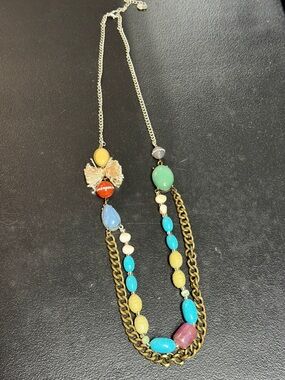 LOFT Multicolor Beaded Necklace with Gold-Tone Chain